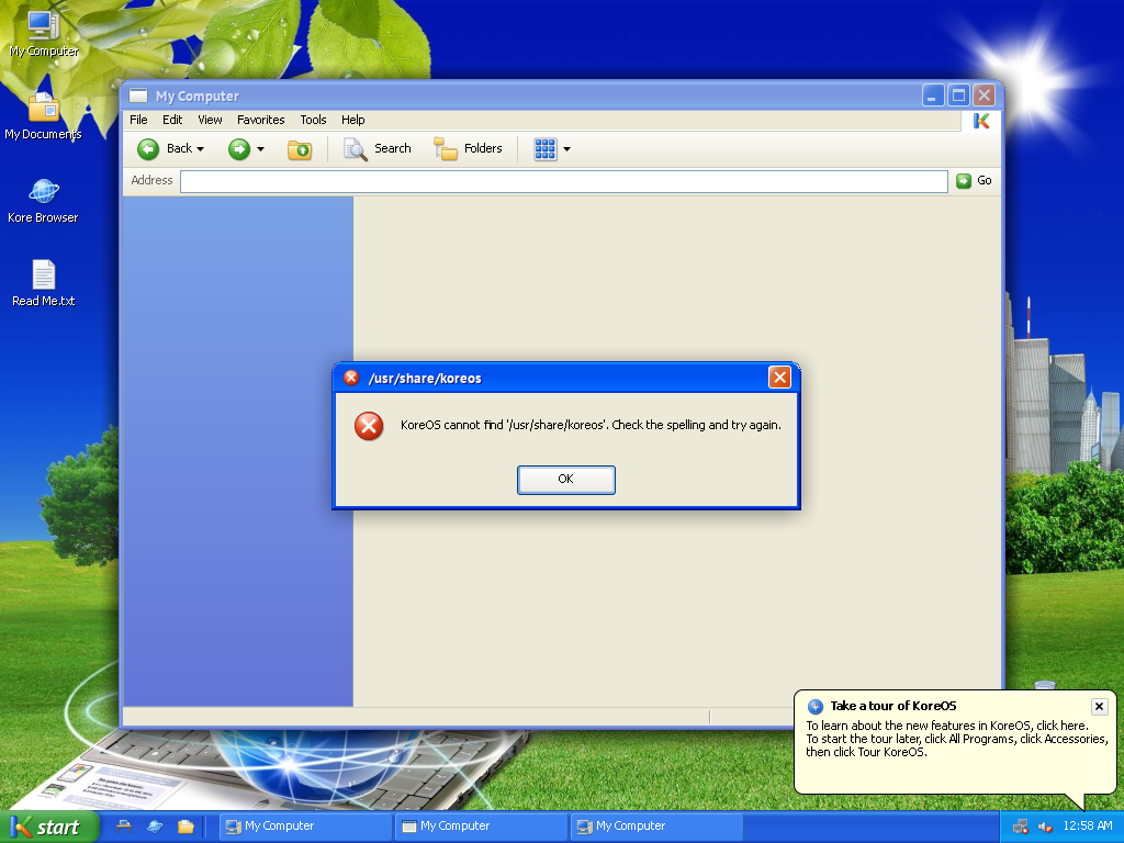 Kore Explorer file manager running in KoreOS